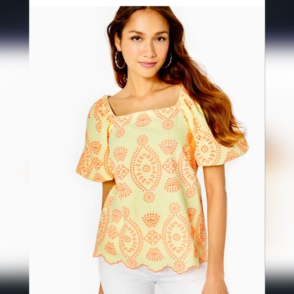 LILLY PULITZER lettie yellow eyelet top